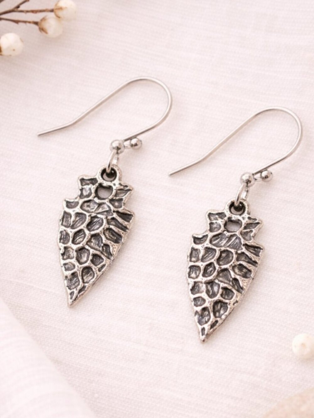 Antiqued Silver Arrowhead Dangle Earrings
